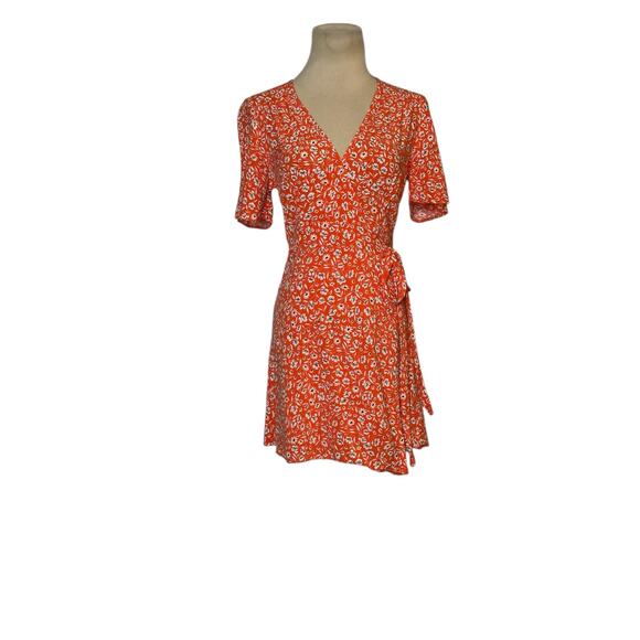 Nobody’s Child orange floral short sleeves wrap mini dress size XS - Picture 5 of 16
